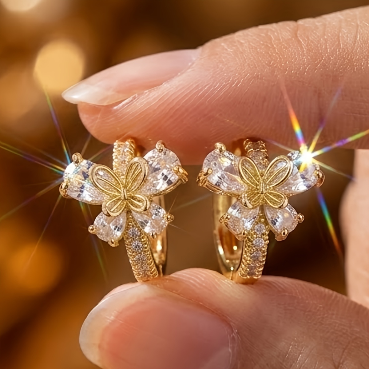 Elegant Double-Layered Butterfly Copper Hoop Earrings, Luxurious